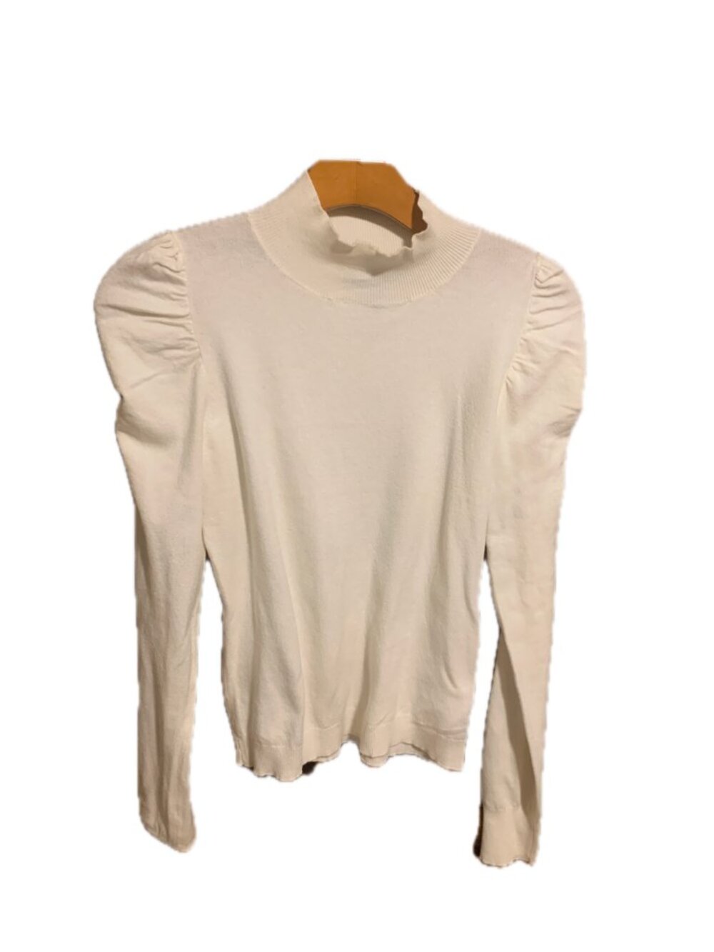 Express Conscious Edit Turtleneck Sweater Puff-Sleeve, Cream, Small